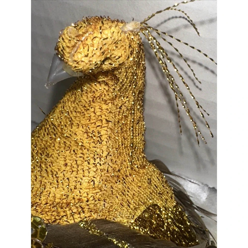 Vtg Pier One Gold Peacock Clip On Ornament Embellished Feathered Vintage Lot 2